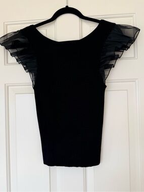 Anthropologie Black Ruffle-Sleeve Tank Top S